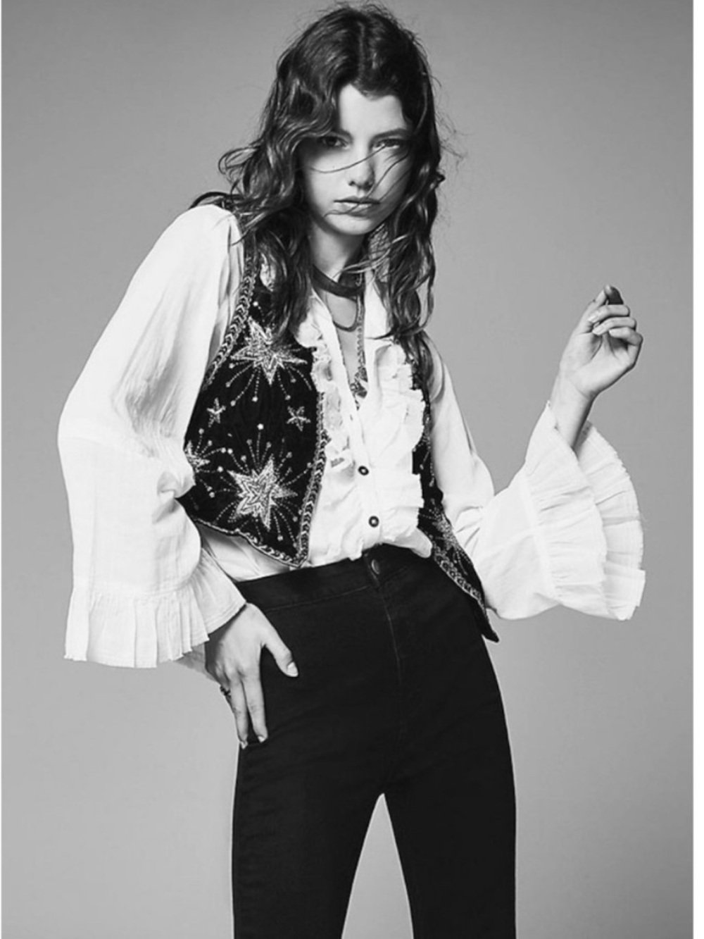 Free People Stargaze Vest Black Velvet Embroidered Sequin Western Boho Medium - Picture 3 of 9